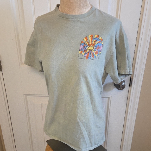 call your mother Tops - Cosmic Dreamer Sun Mushroom Short Sleeve Light Green Tshirt